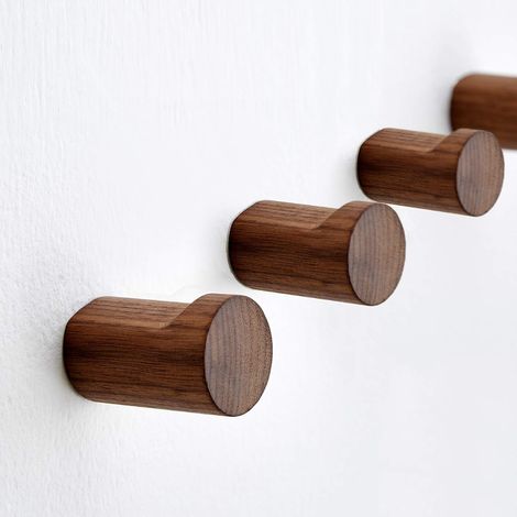 Lot de 4 patères murales en bois naturel - Porte-manteaux muraux - Décoration minimaliste, moderne et faite main (1/4)