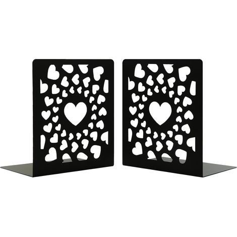 1 paire de serre-livres en métal pour étagères, motif cœur noir en fer creux, serre-livres décoratifs très résistants, organisateur de bureau pour bibliothèque, maison, école, bureau, décoration de (1/5)