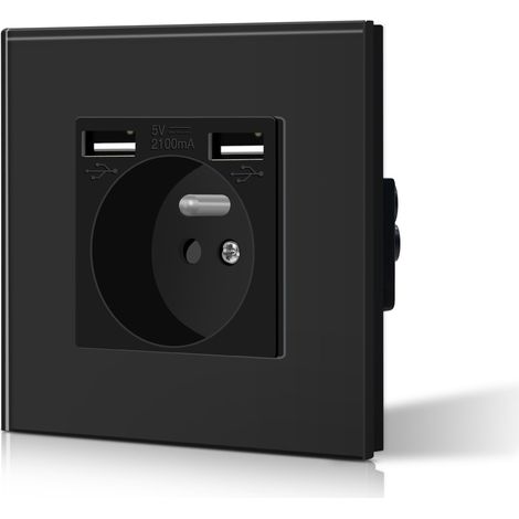 Prise Murale 16A USB Type-C – Prise Électrique Smartphone Tablette Noir (1/5)