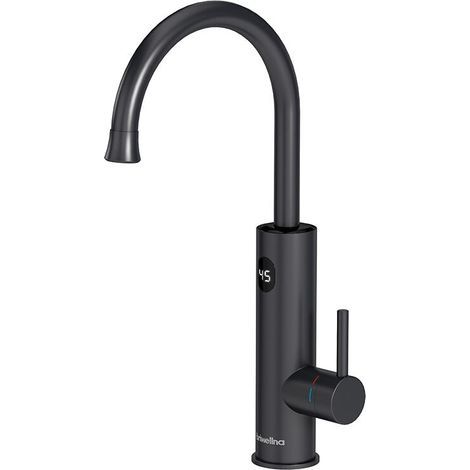 Robinet électrique avec chauffe-eau instantané Affichage de la température LED Robinet de cuisine Robinets de cuisine rotatifs à 360 ° Robinet d'évier noir Robinet en acier inoxydable 3000W (1/4)