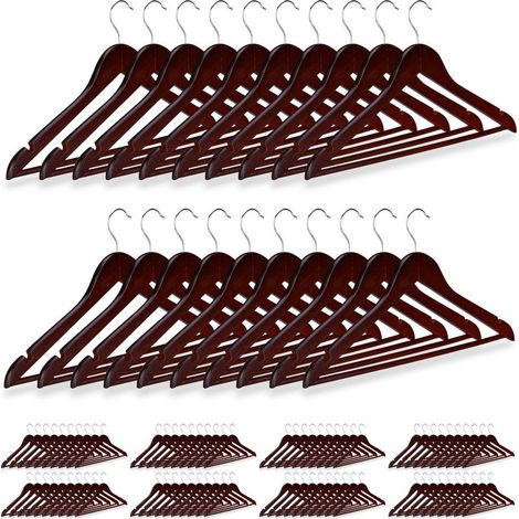 100 Cintres Bois Marron 360° Manteau Pantalon Vêtement 44x23x1cm (1/5)