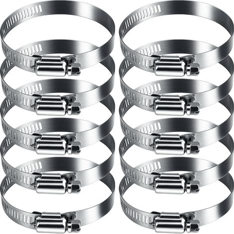 Lot de 10 colliers de serrage en acier inoxydable 304 - 46 à 70 mm - Colliers de serrage réglables - Pour sèche-linge, voiture, industrie, piscine, raccordement et sécurisation des tuyaux (1/5)