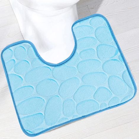 1 Tapis contour WC, antidérapant, absorbant, microfibre, forme U, bleu ciel, 40 x 50 cm, salle de bain