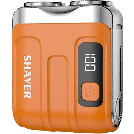 Rasoir électrique rotatif à double anneau pour hommes, utilisable sur peau sèche ou humide, rasage sans douleur, mini rasoir de voyage portable, coffret cadeau (orange) (1/5)