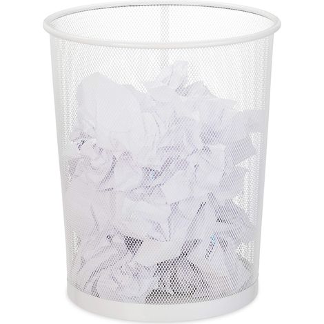 Corbeille à Papier - Lot de 16 - Métal Grillé Blanc - Design Ouvert Rond - Bureau et Chambre - 35 x 29,5 cm (1/5)