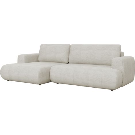 MIREL - Canapé d'angle convertible en tissu écru - Angle gauche