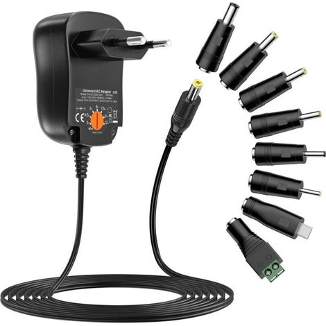 12W Adaptateur Secteur Universel AC à DC 3V 4.5V 5V 6V 7.5V 9V 12V 1A Transformateur d'alimentation à Découpage avec 8 Connecteurs DC pour électroniques Ménagers, 1000mA Max (1/4)