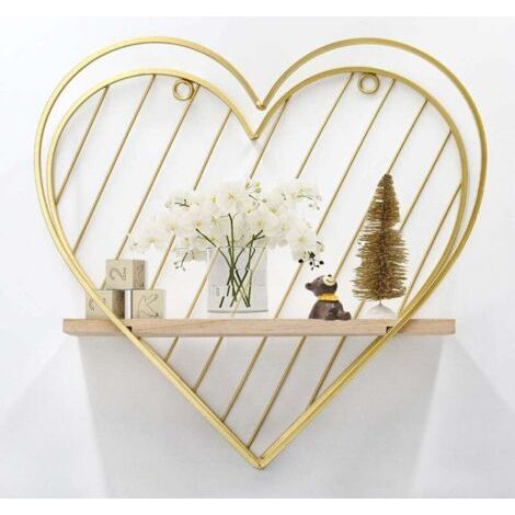 Ahlsen Étagères Flottantes en Or à Fixation Murale en Forme Coeur en Métal Petite Étagère Rangement pour Chambre à Coucher Or (1/5)
