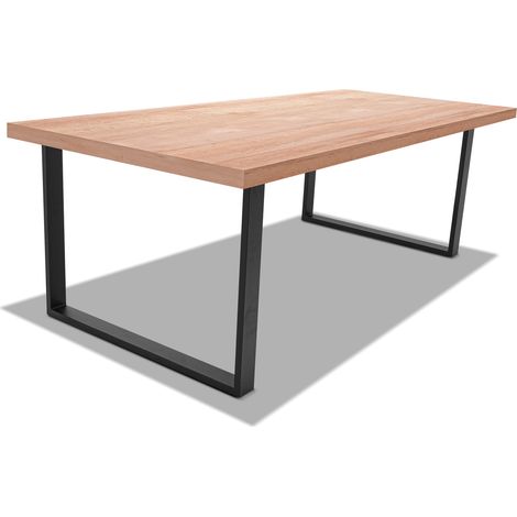 Tavolo da pranzo 220x100cm in legno e metallo con piedi squadrati e ripiano in colore legno neutro