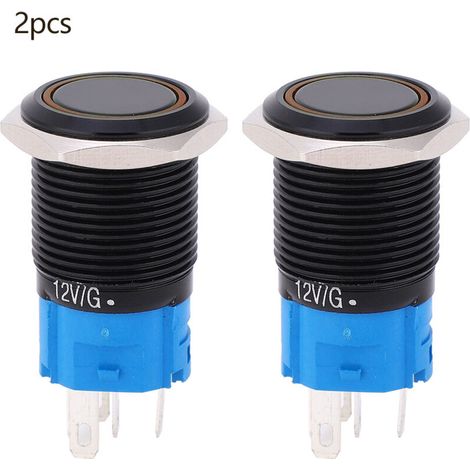 Lot de 2 interrupteurs à bouton métallique étanches et autobloquants avec voyant lumineux 16 mm pour voiture/ordinateur AC 220 V (jaune) (1/5)