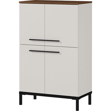 Badezimmer Kommode YOKOHAMA-01 in Beige mit Absetzung in Nussbaum Nb., B/H/T ca. 60/97/34 cm (1/5)