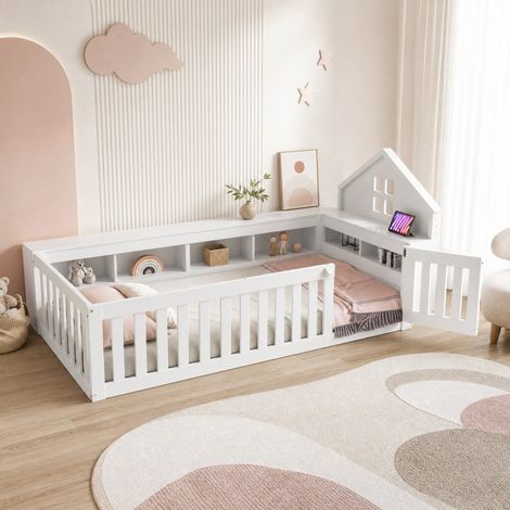 MEUBLIV Letto per bambini 90x200 cm bianco con tetto, contenitori e protezioni, senza materasso (1/5)
