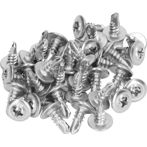 Vis autotaraudeuses en acier inoxydable 410 avec rondelles rondes à dégagement rapide, 4,8 x 13 mm, lot de 100 (pour l'industrie mécanique) (1/5)