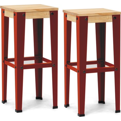Pack 2 Uds. Taburetes Lunds Rojos en madera maciza de pino acabado natural estilo nórdico industrial Box Furniture (1/4)