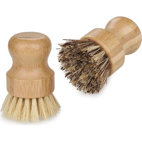 2 Pcs Brosse Vaisselle en Bambou, Brosse à Vaisselle Eco-Responsable, Brosse a Champignon de Nettoyage pour Évier de Cuisine, Salle de Bain, Brosse Vaisselle Domestique avec Poils Durs et Doux (1/5)