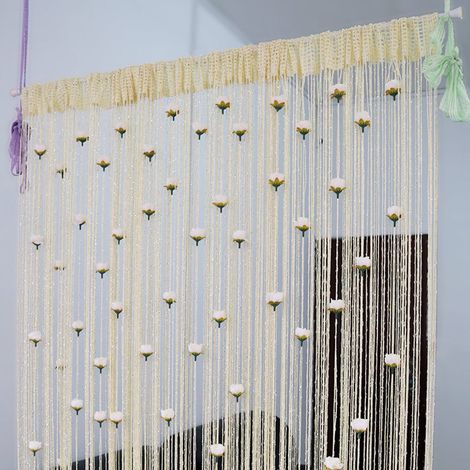 Rideau de porte à perles roses, rideau à pompons, séparateur de pièce, décoration intérieure, 1 x 2 mètres (1/4)