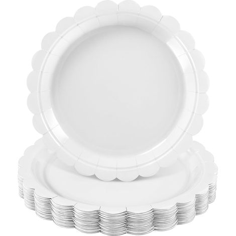 Assiettes En Carton - 30 Pièces - Blanc - Bord Festonné - Résistant Huile - 22,9 Cm (1/5)