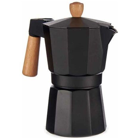 Cafetera italiana de 6 tazas, de madera y aluminio. (1/4)