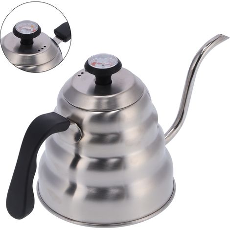 Kaffeekanne 1200 ml Edelstahlkanne mit Thermometer Schwanenhals-Handkaffeekanne Kaffeezubehör (1/5)