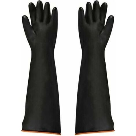 Gants industriels en latex noir résistants aux acides et aux alcalis Gants anti-chimiques brillants épaissis Industrie minière Agriculture Foresterie Pêche Protection du travail (1/4)