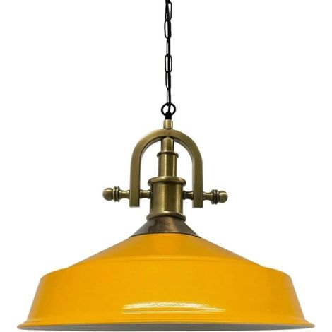 Suspension Luminaire Asletl Industrielle en Métal Jaune Peint à la Main – Lustre Vintage E27 Ø40 cm pour Salon, Chambre ou Salle à Manger