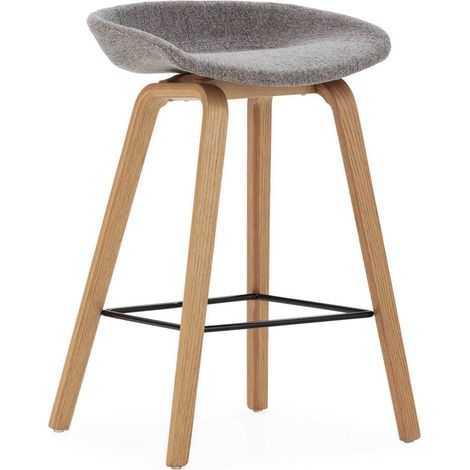 Tabouret haut en hêtre et tissu gris - naturel et gris (1/5)