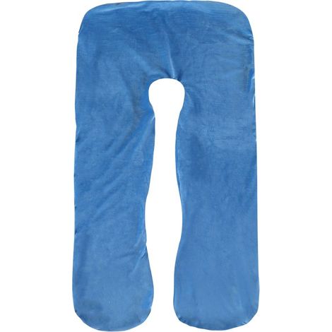 Funda para almohada de embarazo - 150x80cm, forma de J, almohada para dormir de lado, algodón, extraíble, lavable a máquina, azul (1/5)