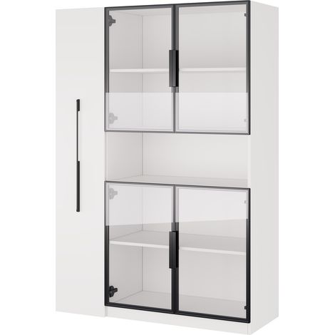 Vetrina in vetro bianca 110 x 35 x 160 cm con LED, MDF e ante in vetro (1/5)