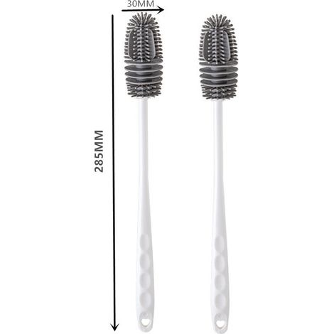 (Blanc, 2 pièces) Brosse de nettoyage en silicone pour verres et bouteilles d'eau, brosse de nettoyage à long manche pour biberons (1/5)