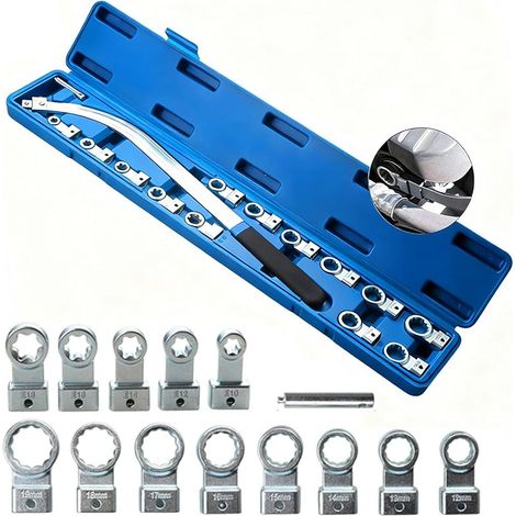 Outils de Galet Tendeur Courroie, Outil de Démontage de Courroie avec 5 Connecteurs de Type-E E18/E16/E14/E12/E10 et 8 Connecteurs à Tête Plate 19/18/17/16/15/14/13/12 mm (1/5)