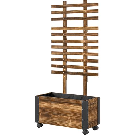 Jardinière sur roues treillis tissu non tissé coins métalliques double couche 65x31x147 cm