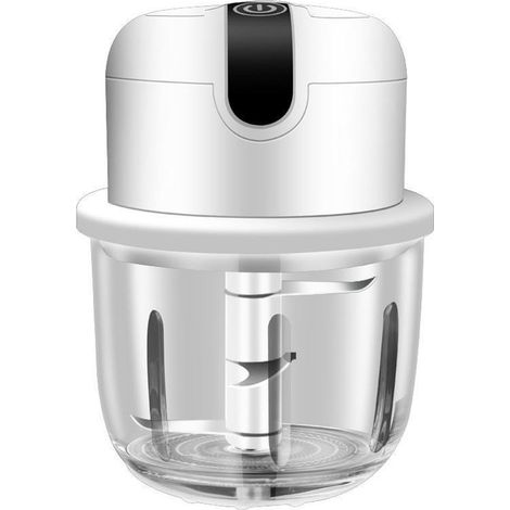 Hachoir électrique avec bol en verre de 350 ml et trois lames, robot de cuisine multifonction et mixeur, hachoir à légumes rechargeable par USB pour fruits, poivrons, légumes, oignons et viandes (1/5)
