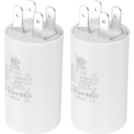 CBB60 2uF Condensateur de Démarrage, 2Pcs AC 450V 4 Broches 50/60Hz Double Insertion Cylindre Fond pour Climatisation, Pompe à Eau, Moteur de Ventilateur Étoile 52 x 30mm (1/5)