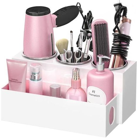 Support de sèche cheveux, organisateur d'outils pour coiffeuse, sèche cheveux et fer à lisser pour comptoir de salle de bain, support de rangement pour sèche cheveux, support de sèche cheveux (1/5)
