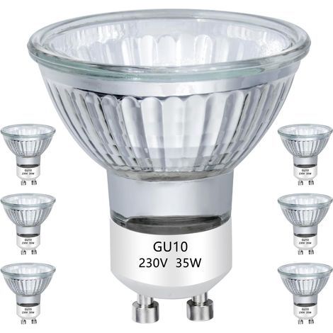 Ampoule halogène GU10 35w, GU10 Spotlight Ampoule 2 broches 38 ° faisceau dimmable Rail Ampoule hotte machine ampoule couvercle en verre, 2800k blanc chaud, 6pcs (1/5)
