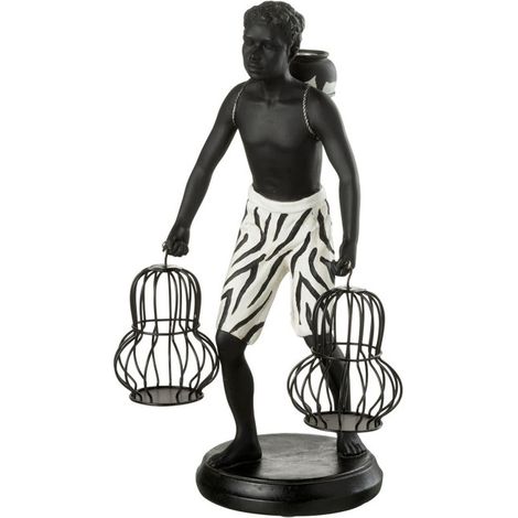Statuette Déco "Garçon Debout Panier" 31cm Noir (1/2)