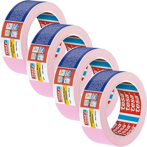 tesa precision masking tape 4333 Sensitive, confezione da 4, nastro adesivo per mascherare superfici sensibili in interni, nastro adesivo estremamente piatto, rosa chiaro, 50 m x 38 mm ciascuno (1/4)