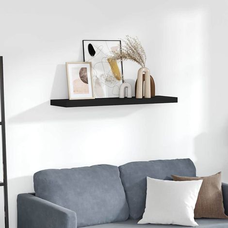 323838 vidaXL Floating Wall Shelf Black 90x23,5x3,8 cm MDF (1/5)
