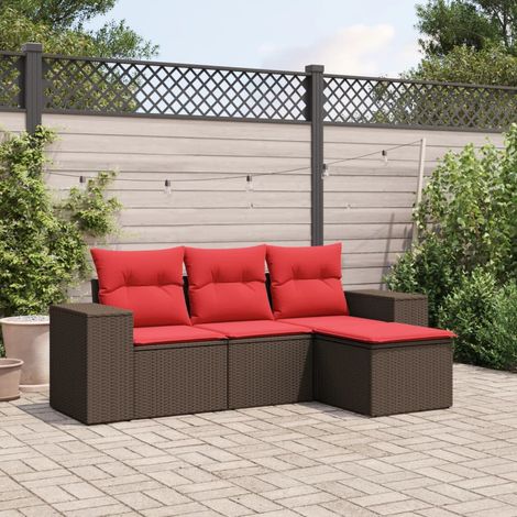 4-teiliges Gartensofa-Set mit Kissen, braun, Polyrattan (1/5)