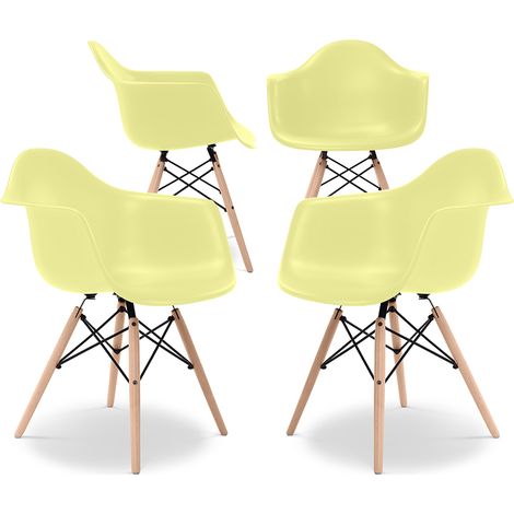 Sedia da Pranzo - Design Scandinavo - Gambe in Legno - Set di 4 - Nordika Giallo pastello (1/5)