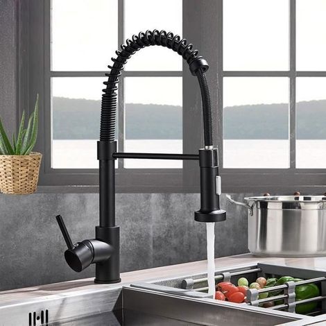Robinet de cuisine noir mat mitigeur monocommande à rotation 360° avec pulvérisateur extractible 2 modes (1/5)