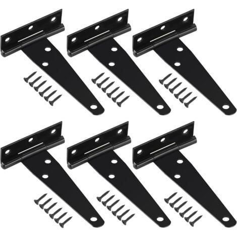 Lot de 6 Charnières en T avec Vis de Montage, Robuste Charnière de Portes pour Portes de Grange Portail en Bois et Fenêtre, Noir (1/5)