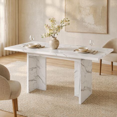Mesa extensible 140/180 x 80 cm, 6 a 8 personas, MDF, efecto mármol blanco OKMYHOME (1/5)