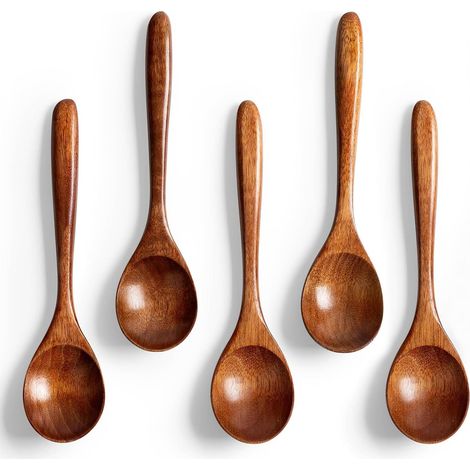 5 Pièces Cuillere en Bois, Vaisselle Style Japonais et Scandinave  Cuillere a Miel Bois, Cuillère à Café en Bois Naturel Ecologique, Design à Bords Arrondis, pour Café et Accessoires Cuisine (1/4)