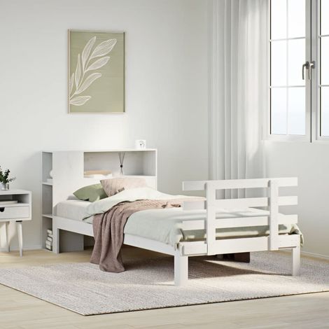 Massivholzbett mit Regal ohne Matratze Weiß 75x190 cm Kiefer