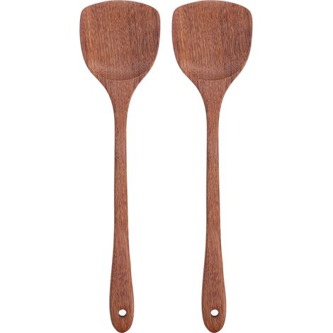 2 pièces Spatule en Bois à Long Manche pour Cuisine, Ustensile de Cuisson Plat pour Mélanger et Retourner Aliments, 38.5 cm (1/5)