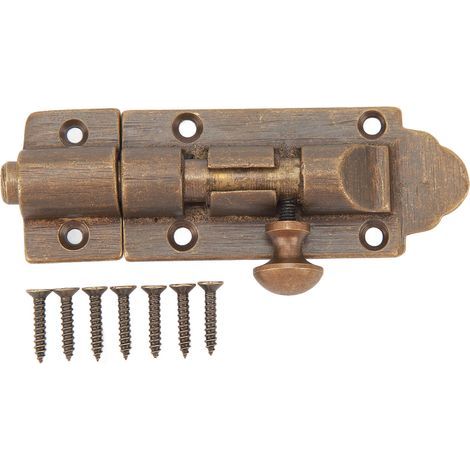 Verrou à barillet en laiton haute dureté antirouille, style antique, pour porte coulissante, fenêtre, placard et meubles. (1/5)