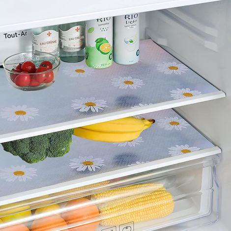 Tapis de réfrigérateur, 8 pièces Marguerite frigo Tapis frigo antibacterien Protection tiroir Cuisine Imperméable Anti-bactérien Tapis d'armoire Tapis tiroir Antidérapant, 45 30cm (8 pièces)