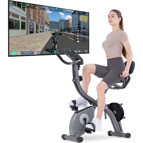 Vélo d'appartement pliable 4-en-1 - 10 niveaux de Résistance Magnétique - Écran LCD - avec bandes de résistance et plateau tournant - Charge max 120 kg - Z-SPORT APP