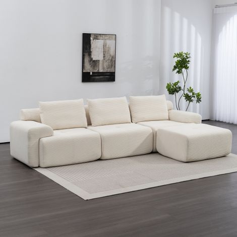 L-förmige Ecksofas fürs Wohnzimmer mit Memory-Schaum – kein Aufbau nötig, umwandelbares Schlafsofa, Kompressionssofa aus Cordstoff, modulares Sofa für Wohnungen, Schlafzimmer und Heimk